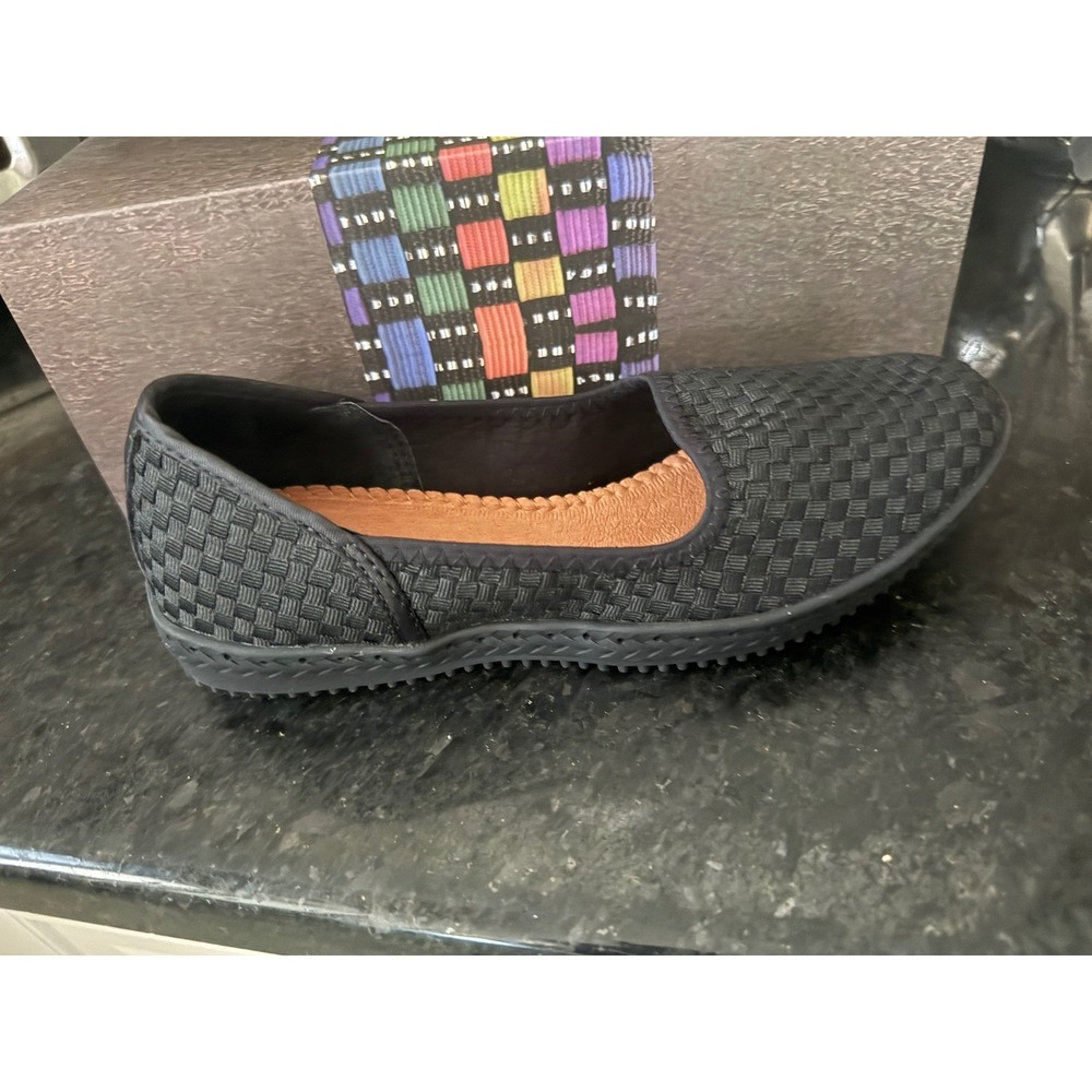 Bernie Mev Easy Black Woven‎ Elastic Memory Foam Slip On Flats Womens 37 NEW